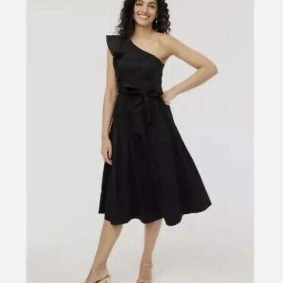 J.Crew Black One-shoulder MIDI Tie Dress Size 12P - Picture 3 of 4